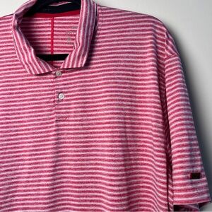 Nike Tiger Woods Striped Red Pink White Button Golf Polo Men's Shirt XL